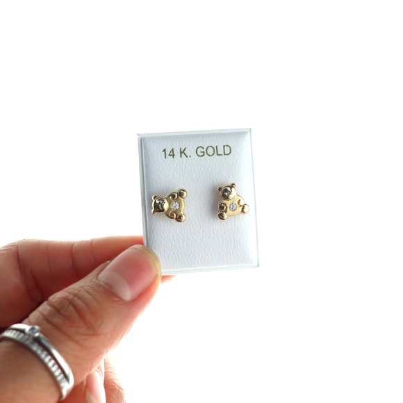 Solid gold earrings 14k teddy bear jewelry